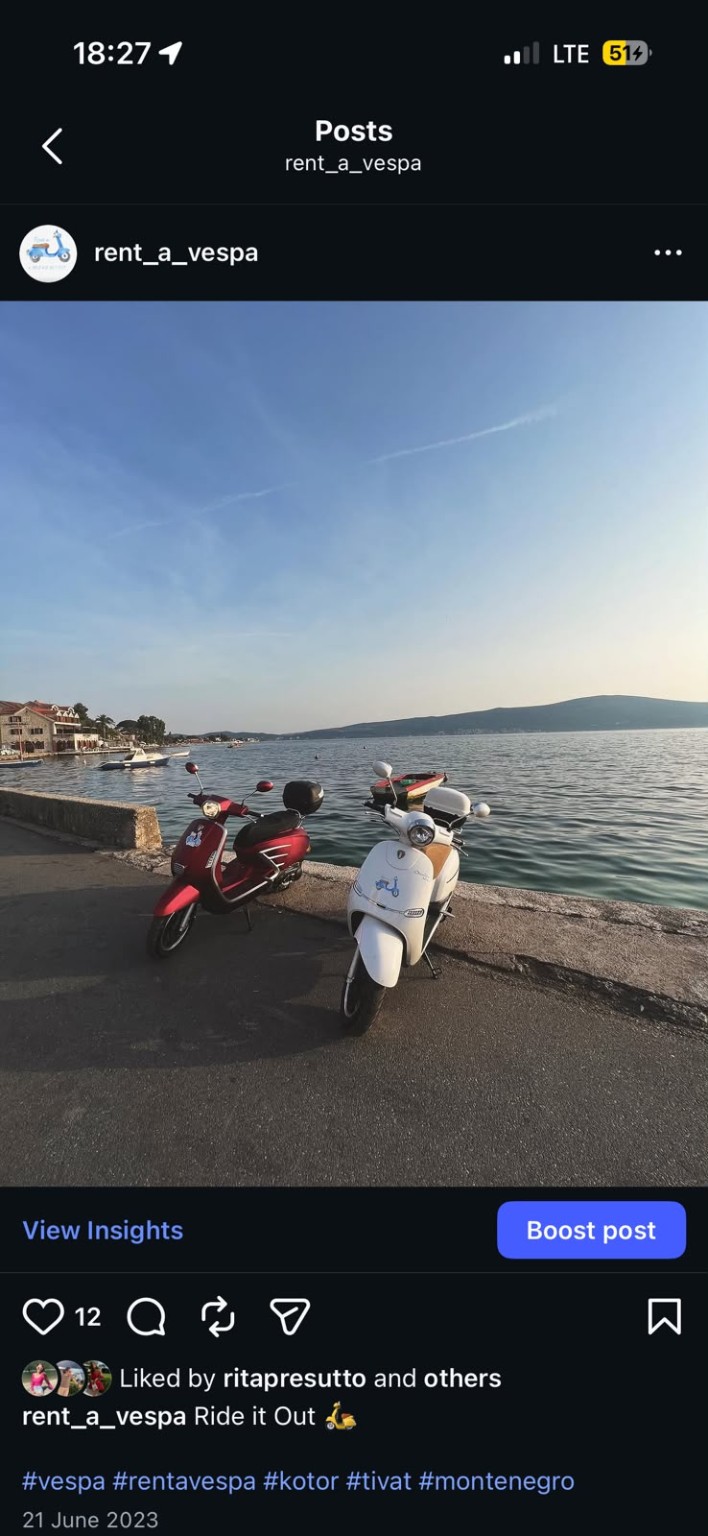 Rent a Vespa Instagram
